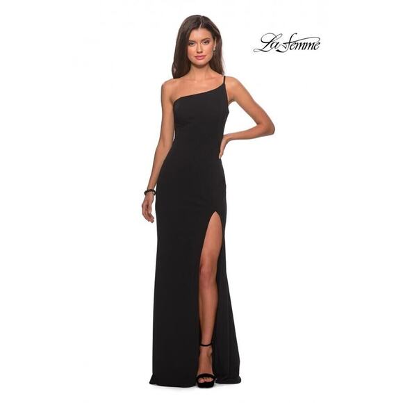 La Femme Dresses & Skirts - La Femme NWT One Shoulder 28176 Jersey Gown Dress Black Size 4